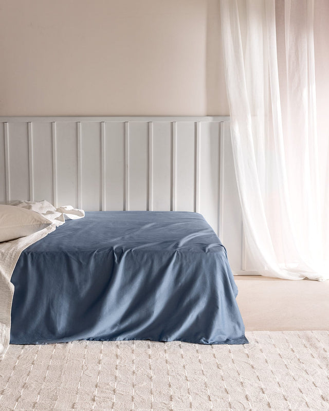 Double Size 100% Cotton Sateen Flat Sheet, Dark Blue