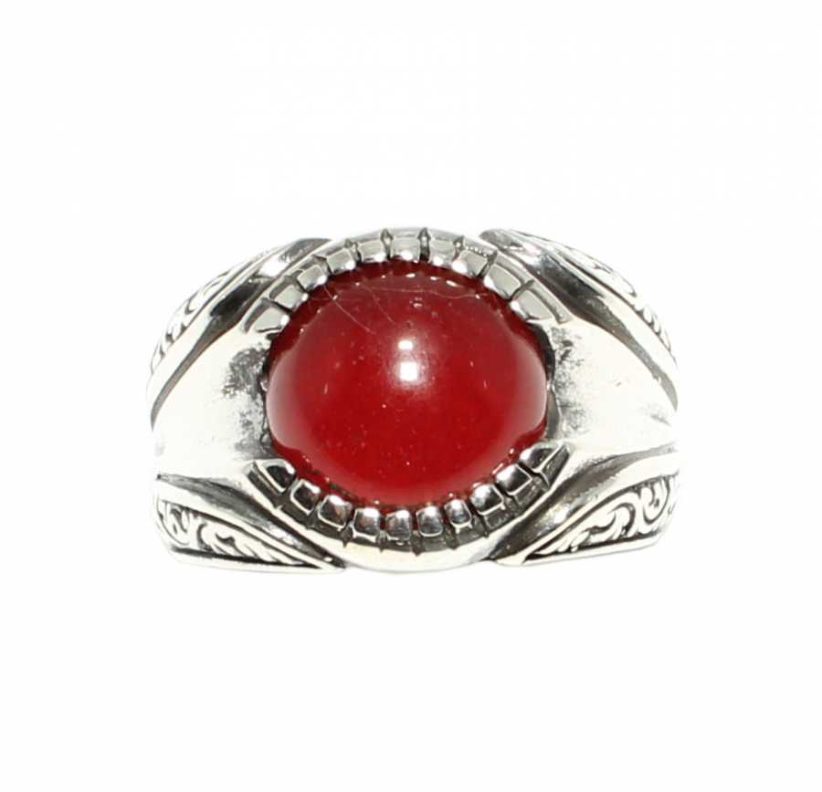925 Sterling Silver Men's Ring - Round Green Agate Eye Design