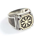 Premium Sterling Silver Square Snowflake Motif Mens Ring