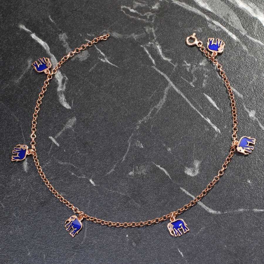 Sterling Silver Enamel Elephant Anklet - Delicate Charm Design