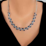 Sterling Silver Zircon Waterfall Necklace - Leaf Motif Design