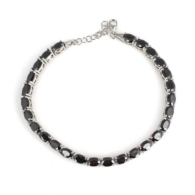 Sterling Silver Oval Onyx Tennis Bracelet - Classic & Elegant