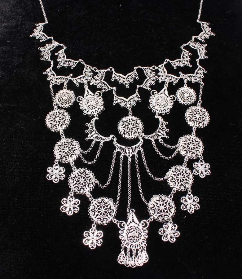 925 Sterling Silver Floral Filigree Necklace - Turkish Design