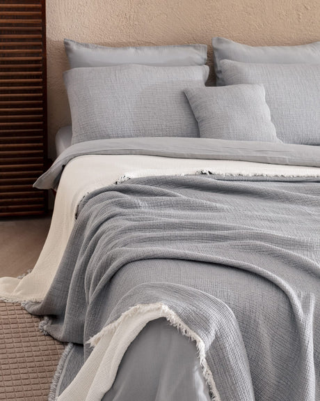8 Piece Luxury Bridal Bedding Set - Anthracite Ecru Duvet Cover & Sheet Set