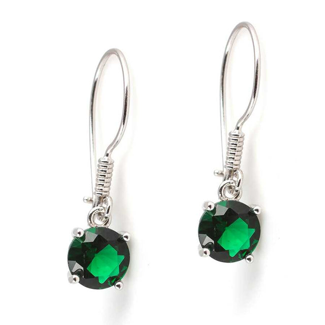 Professional 925 Sterling Silver Round Synthetic Emerald Earrings