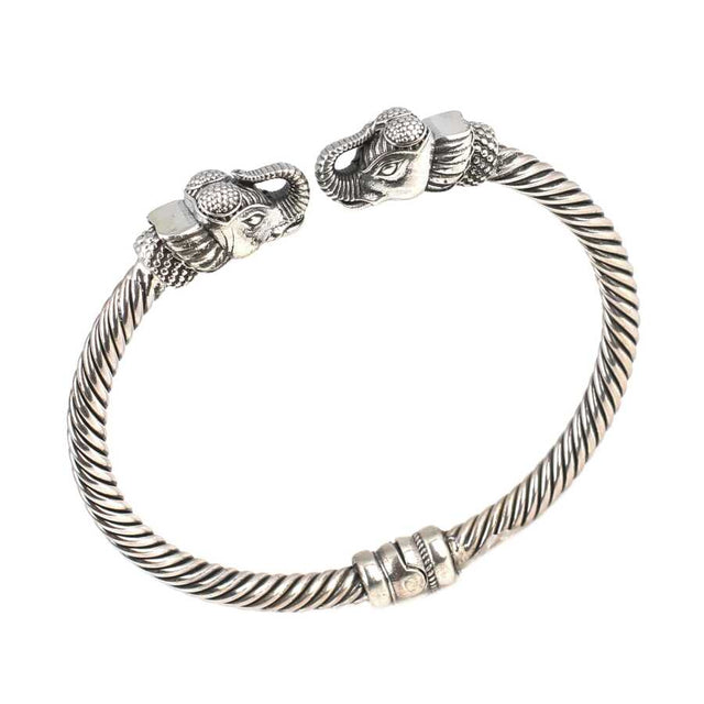 Premium Sterling Silver Mens Elephant Head Twist Bracelet