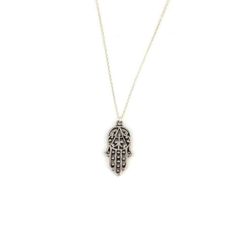 925 Sterling Silver Hand of Fatima Pendant Necklace - Patterned Design