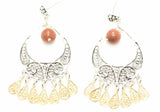 Sterling Silver Crescent Filigree Dangle Earrings - Brown Star Stone