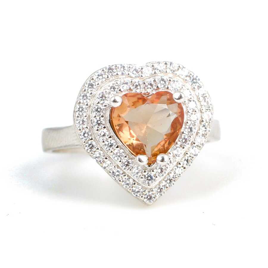 925 Sterling Silver Heart Double Row Zircon & Zultanite Ring
