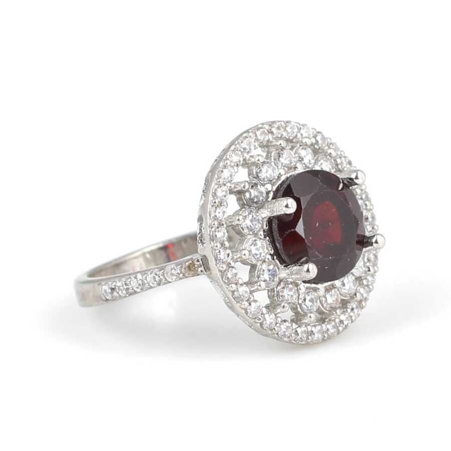 Sterling Silver Garnet Double Halo Ring