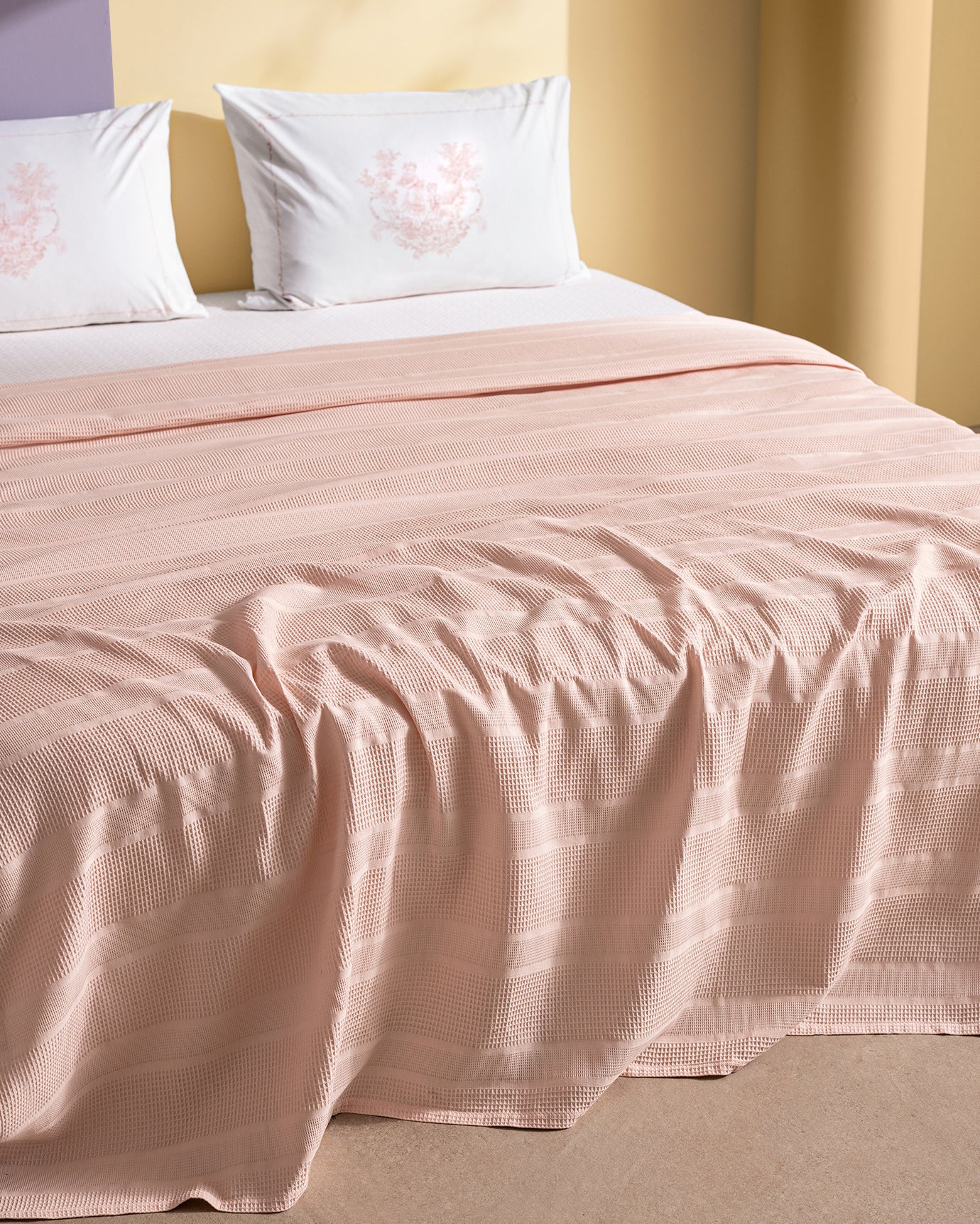 King Size 100% Cotton Pique Bedding Set, Blush Pink