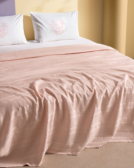 King Size 100% Cotton Pique Bedding Set, Blush Pink