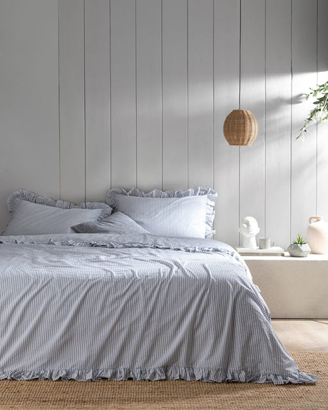 Cotton Blend King Size Duvet Cover Set - Ruffled Yarn Dyed
