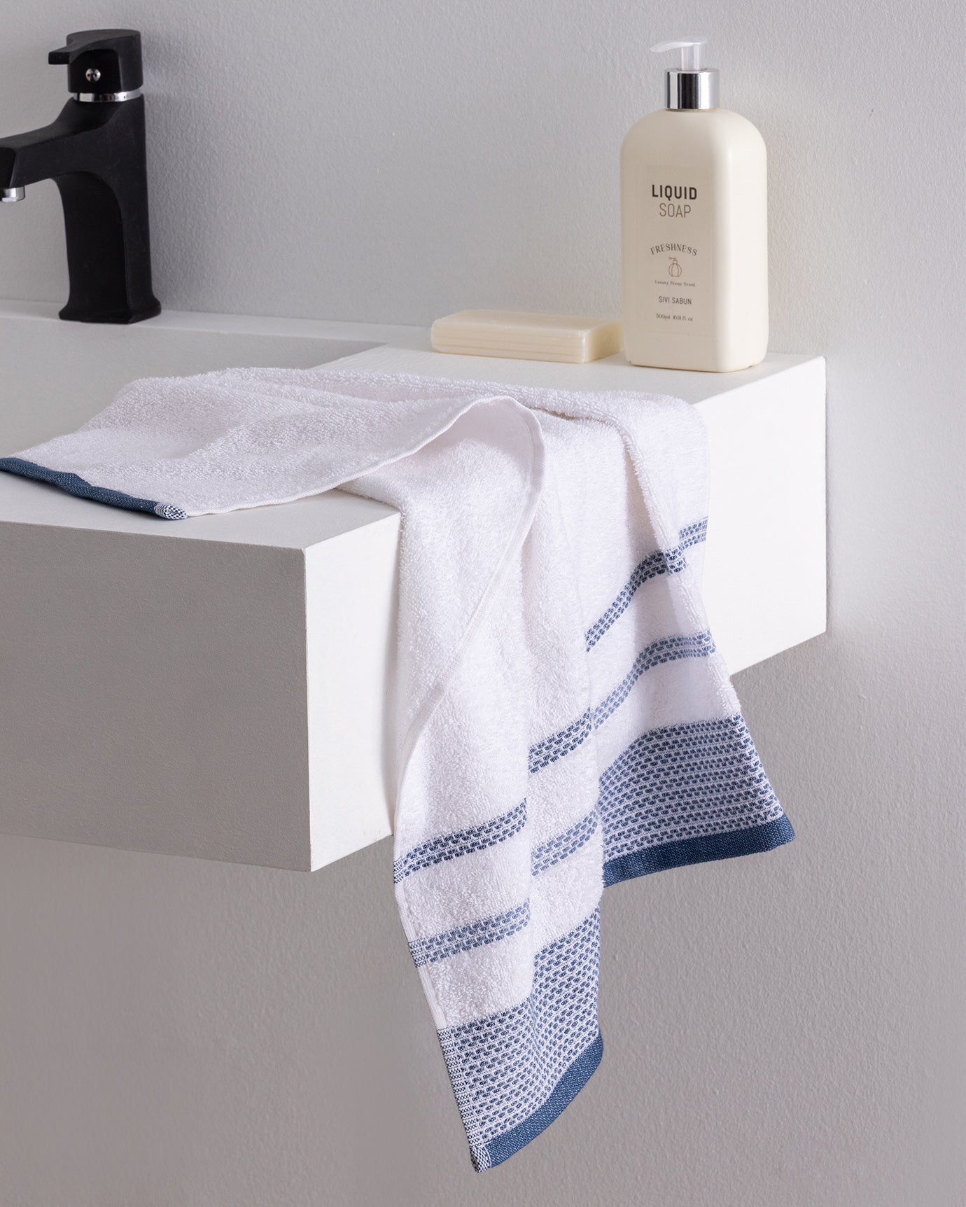Ultra Soft Cotton Face Towel - Absorbent Navy Blue & Blue
