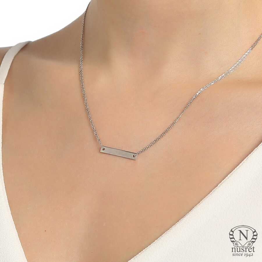 925 Sterling Silver Double Chain Plate Necklace - Modern Minimalist