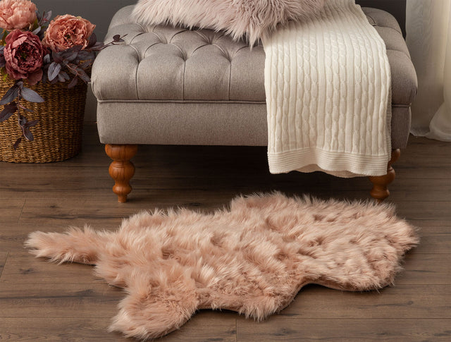 Genuine Sheepskin Area Rug - Soft Powder Pink Plush Floor Mat