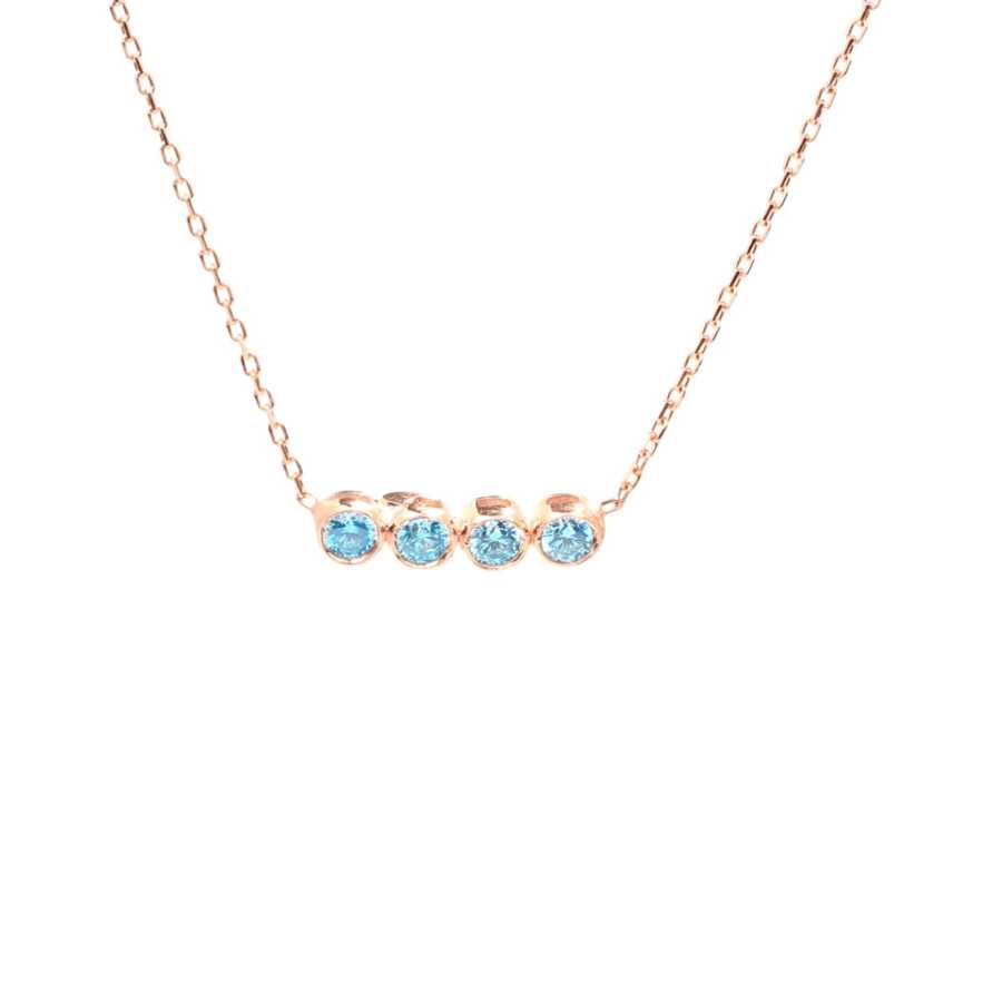 Premium 925 Sterling Silver Four Row Aquamarine Necklace