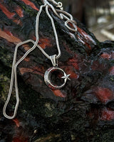 Sterling Silver Minimal Crescent & Star Necklace with Red Stone