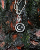 Collana con medaglione a mezzaluna nera e stella in argento sterling - simbolica