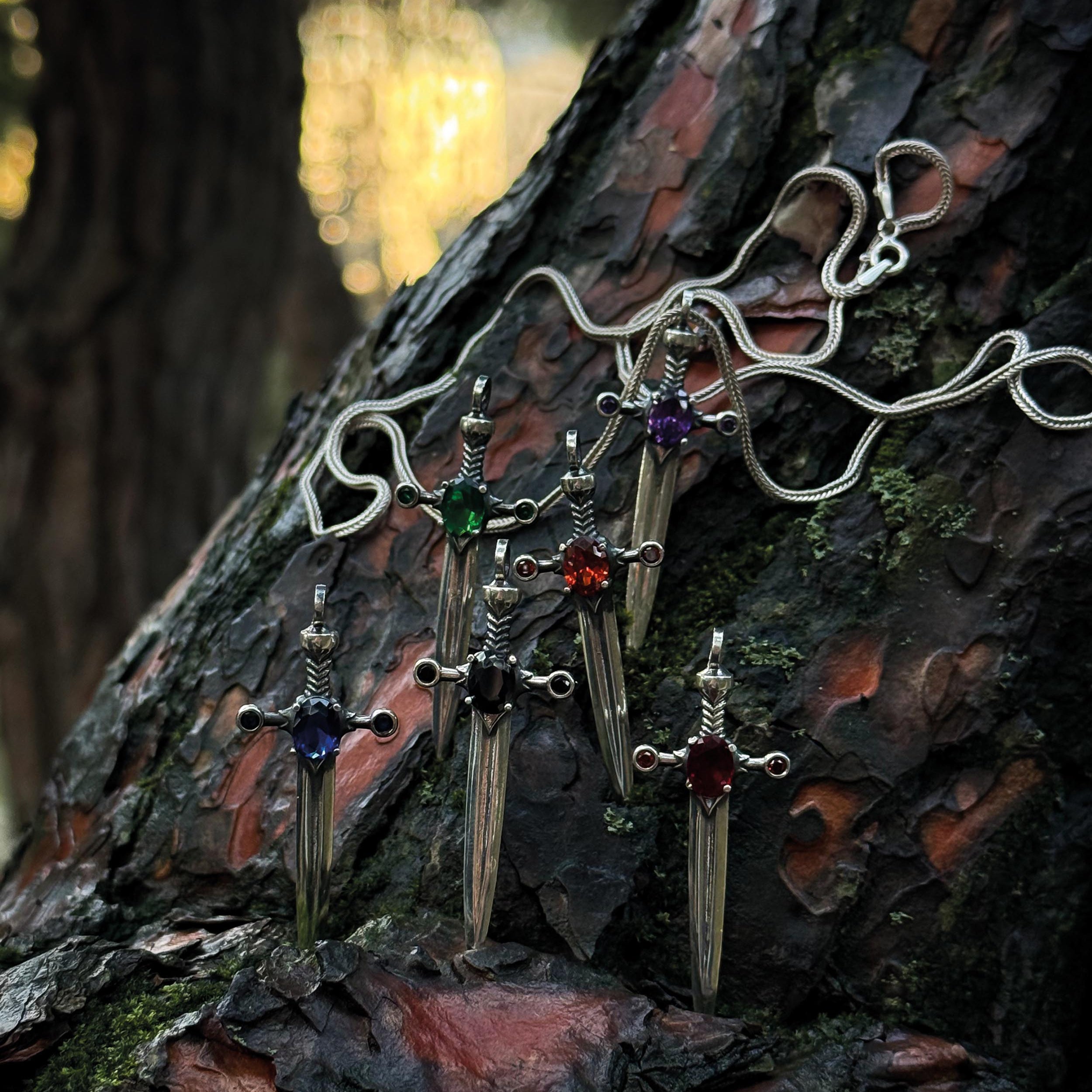 Sterling Silver Medieval Dagger Necklace - Gothic Warrior Design