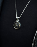 Sterling Silver Rotating Grey Wolf Pendant Necklace - Ancient Turkic Script