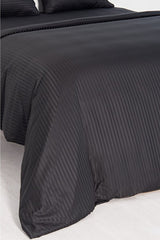 Black Microfiber Striped Double Duvet Cover Set - 4 Pieces