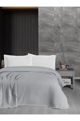 100% Cotton Waffle Knit Blanket - 170x240 cm Grey Throw