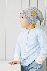 Kids' 4-Season Grey Bear Print Soft Cotton Beanie Hat