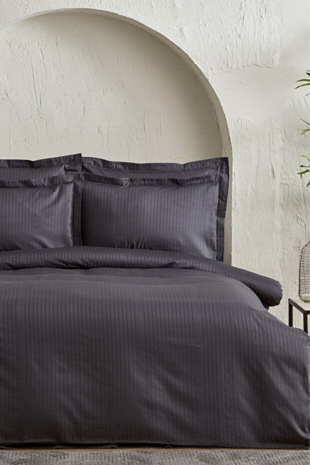 Uniq 100% Cotton Sateen Double Duvet Cover Set - Anthracite