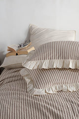 100% Cotton Ruffled Striped Duvet Cover Set - 4-Piece