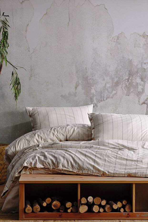 100% Cotton Striped Single Duvet Cover Set - 160x220cm