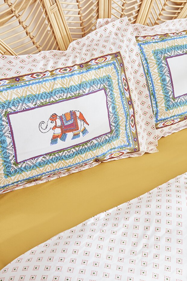 Perez Double 100% Cotton Duvet Cover Set with Pique - Elephant Motif