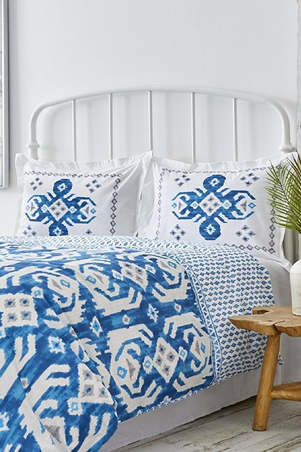 Neos Blue 100% Cotton Single Duvet Cover Set