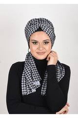 Black-White Houndstooth Stretchy Ready-Wear Turban Scarf