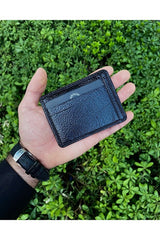 طقم محفظة وحامل بطاقات رجالي جلد طبيعي أسود - حماية RFID