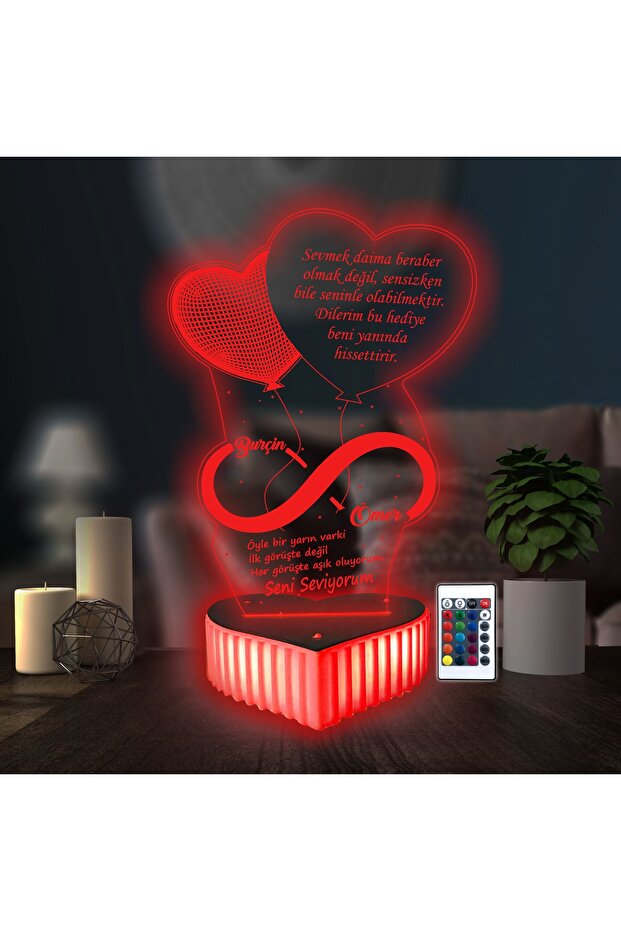 Personalized 3D LED Lamp - 16 Color Remote Control, Valentine's Gift