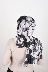Black & White Patterned Lycra Pleated Ready Shawl