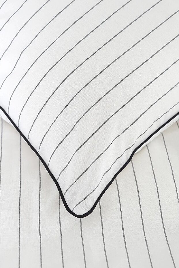 Misha 100% Cotton Double Duvet Cover Set - Pinstripe