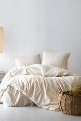 100% Cotton Washed Striped Double Duvet Cover Set - 200x220cm