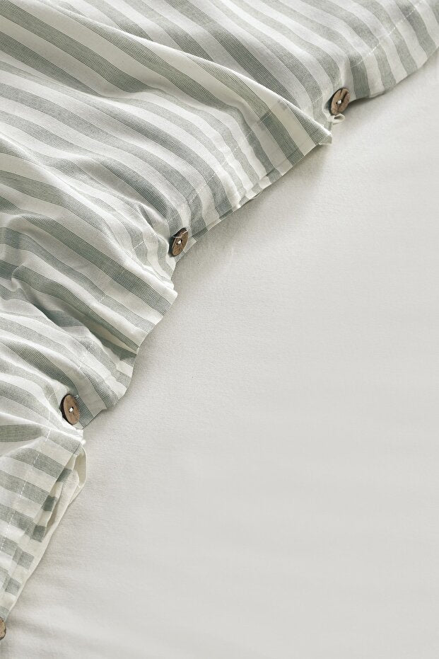 Easy Boho Green Double Washed Yarn Dye Duvet Cover Set