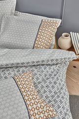 Ensemble de housse de couette simple Taren Ranforce - 100 % coton, géométrique gris