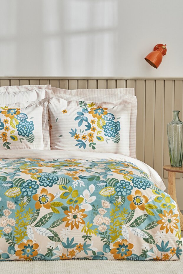 Botanical Double Duvet Cover Set - 100% Cotton, Green