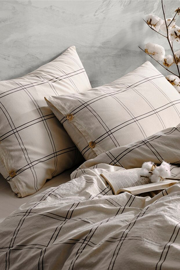 100% Cotton Plaid Duvet Cover Set - Double 200x220cm