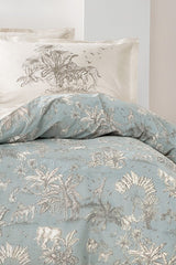 Aster Double Ranforce Duvet Cover Set - Sage Green Tropical Print