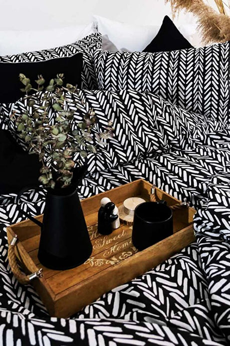Double Cotton Duvet Cover Set - Reversible Herringbone Pattern