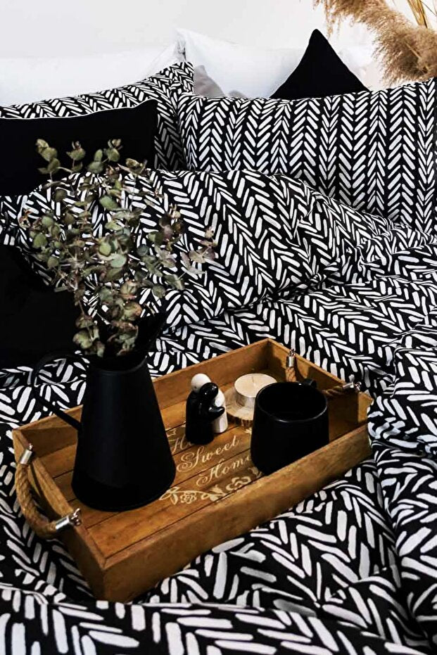 Double Cotton Duvet Cover Set - Reversible Herringbone Pattern