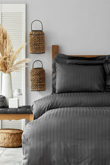 Double Duvet Cover Set - 100% Cotton Satin Anthracite