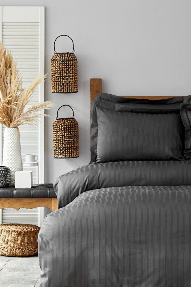 Double Duvet Cover Set - 100% Cotton Satin Anthracite