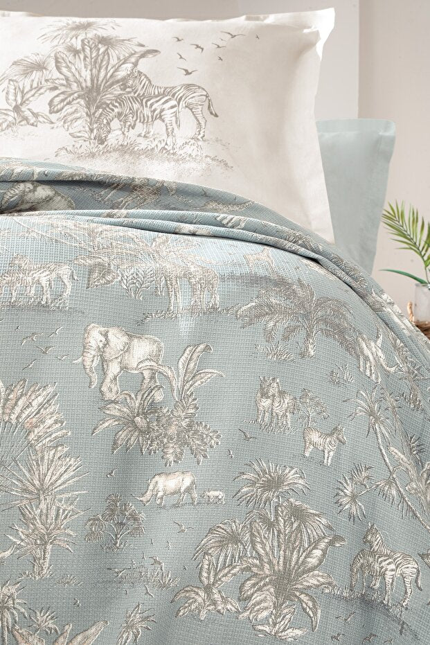 Aster Double Pique Set - Sage Green Safari Print Bedding