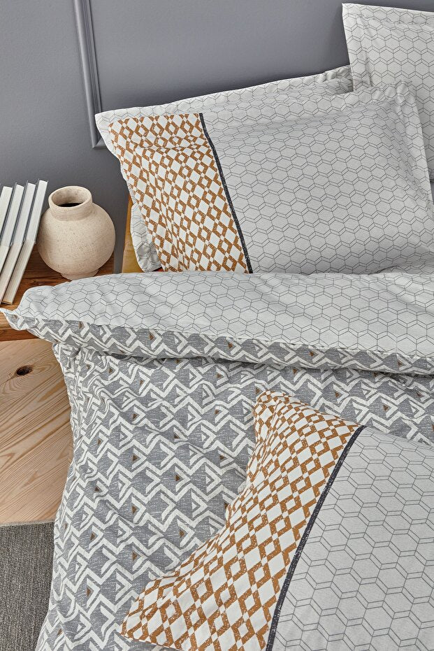 Ensemble de housse de couette Taren en coton Ranforce double - Gris (200x220 cm)